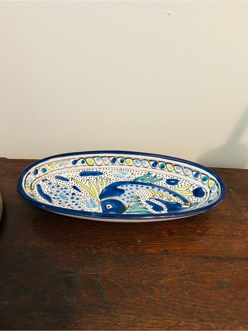 Le Soulk Hand-Painted Blue Fish Ceramic Serving Dish
